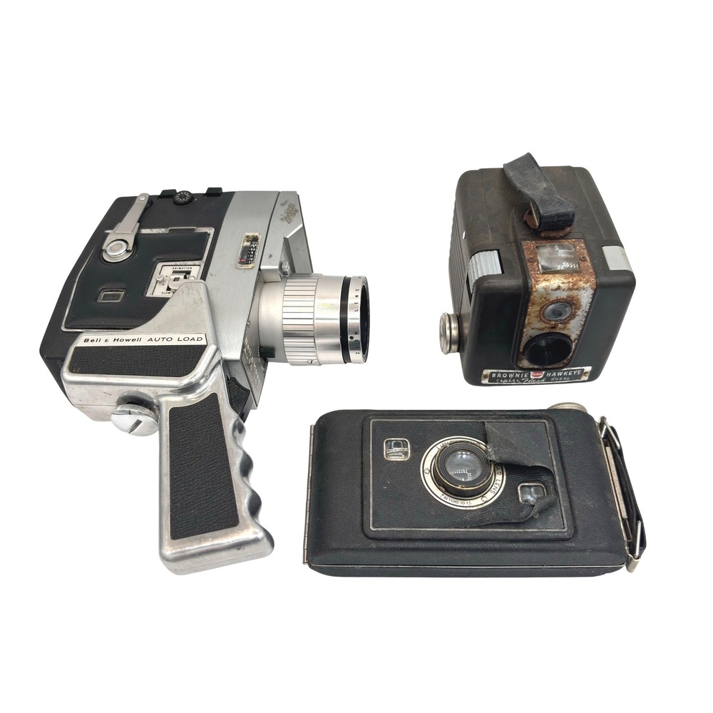 Vintage Camera Lot Bell & Howell Autoload Kodak Brownie Hawkeye Folding Camera